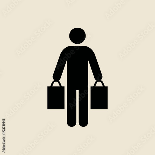Simple Black Silhouette of a Person Carrying Two Shopping Bags, Representing Shopping, Retail, and Consumerism Icon