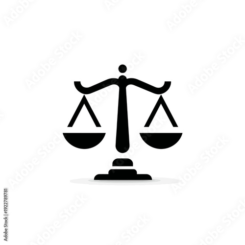 Justice Scale Icon, Black Balance Symbol for Law, Equality, and Fairness, Legal Concept Graphic Element