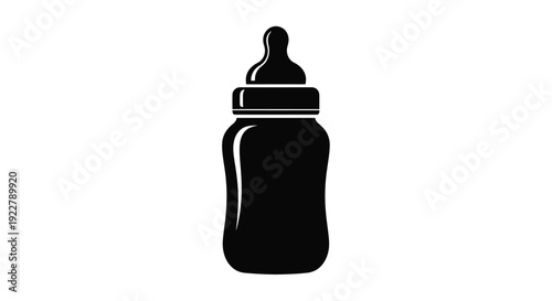 A simple black silhouette of a baby bottle isolated on a white background