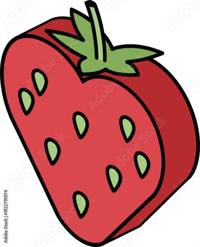 Fresh Red Strawberry With Green Leaves Detail