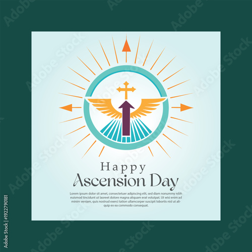 Celebrating ascension day with a vibrant religious emblem featuring a dove, cross, and sunburst