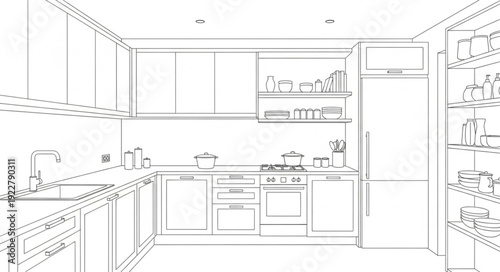 Modern Kitchen Interior Design Sketch.