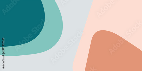 Minimalist abstract background featuring soft organic shapes in a pastel palette of teal, peach, and light grey. This clean, modern design offers a calm aesthetic for creative branding and web.