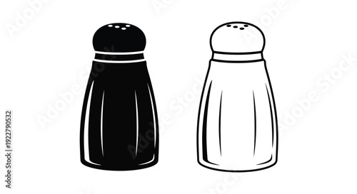 Simple illustration of a black pepper shaker and a white salt shaker