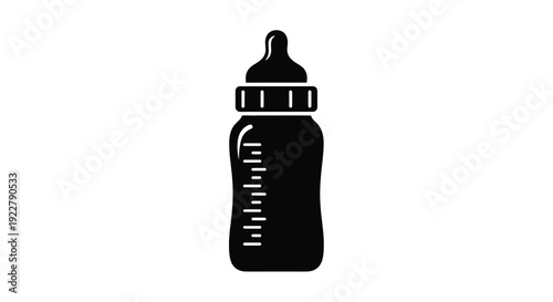 Simple black silhouette of a baby bottle with nipple and measurement markings