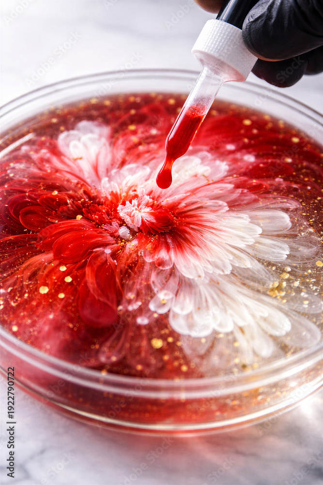 custom made wallpaper toronto digitalVibrant Red Epoxy Resin Art Creation with White Flower Design and Golden Glitter Accents in Glass Bowl