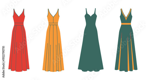 Maxi Dress Line art abstract clean tone illustration