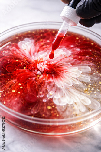 Wallpaper Mural Vibrant Red Epoxy Resin Art Creation with White Flower Design and Golden Glitter Accents in Glass Bowl Torontodigital.ca