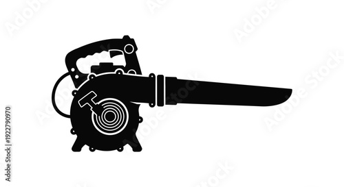 Black silhouette of a handheld leaf blower tool isolated on white