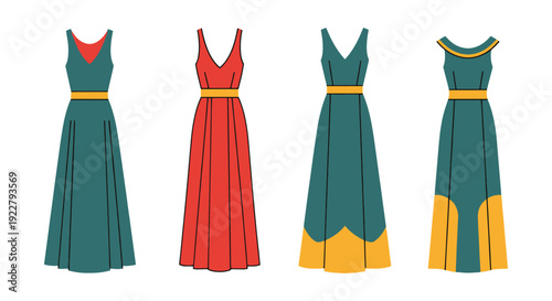 Maxi Dress Line art abstract colorful design illustration
