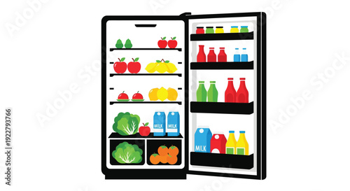 A fully stocked refrigerator with fruits vegetables and drinks inside