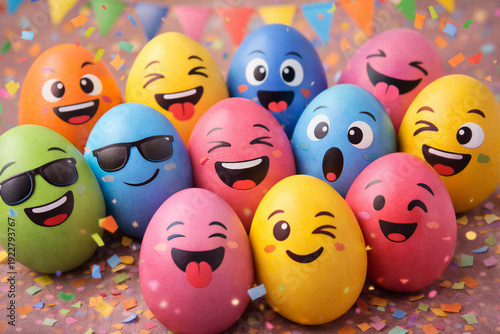 Wallpaper Mural Vibrant Easter Eggs Decorated with Cheerful Emoji Faces Creating Festive Holiday Celebration Scene Torontodigital.ca