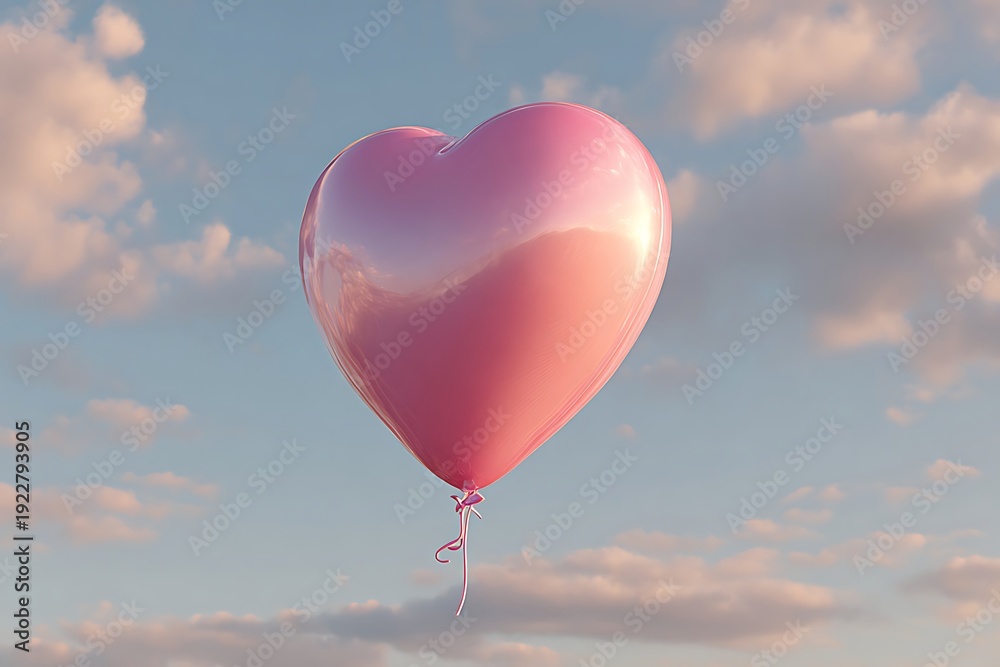 Obraz premium Shiny pink heart shaped inflatable object floats against a partly cloudy blue sky