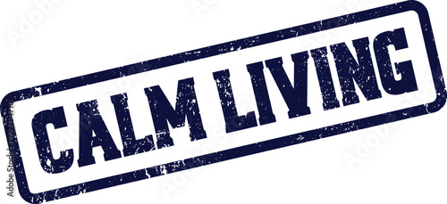 A serene blue rubber stamp impression promotes calm living with a vintage textured appearance