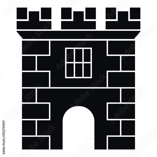 Ancient stone castle tower silhouette symbol transparent background