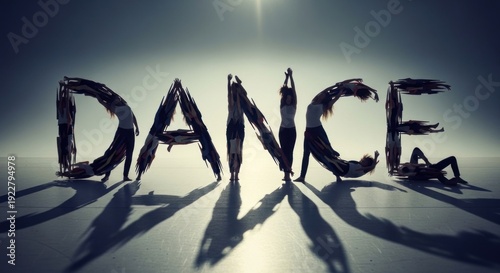 Wallpaper Mural Dancers form the word "DANCE" with their bodies, casting shadows on a backlit surface Torontodigital.ca