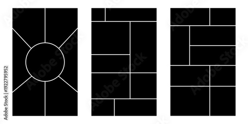 Image collage layout template. Beige mosaic mood board grid collection. Picture frame set. Photo album idea for banner, poster, comic page, flyer, brochure, booklet, memory wall design. Vector pack