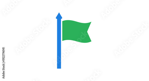 Green flag on blue pole waving.