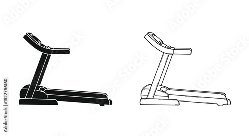 Line drawing of a treadmill in two different perspectives