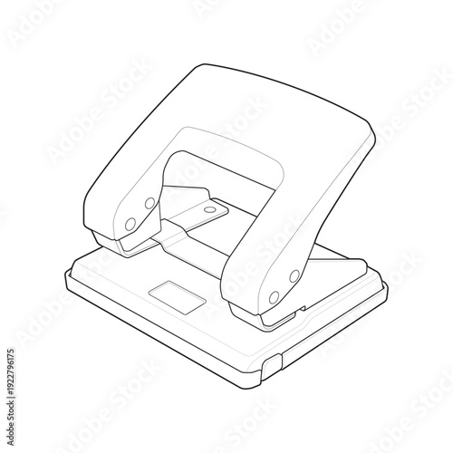 Dual-hole lever-action document perforator schematic technical drawing.