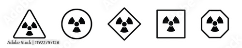 Radioactive warning symbols in various geometric shapes for safety alerts