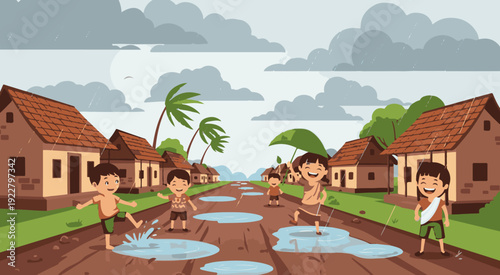 Indian Village Mud House Flat Vector Illustration Isolated on White Background 2D Flat Design