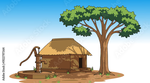 Indian Village Mud House Flat Vector Illustration Isolated on White Background 2D Flat Design