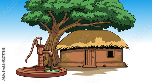 Indian Village Mud House Flat Vector Illustration Isolated on White Background 2D Flat Design