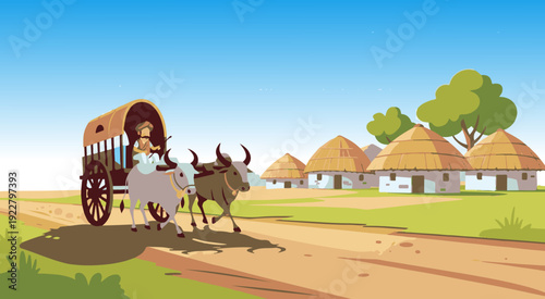 Indian Village Mud House Flat Vector Illustration Isolated on White Background 2D Flat Design