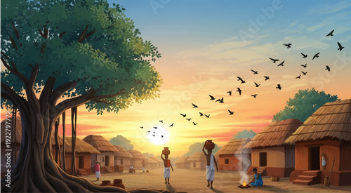 Indian Village Mud House Flat Vector Illustration Isolated on White Background 2D Flat Design