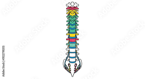 Detailed illustration of the human spinal column with colorful vertebral segments