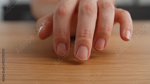 Wallpaper Mural Close up view of a light skinned hand resting on a wooden surface Torontodigital.ca