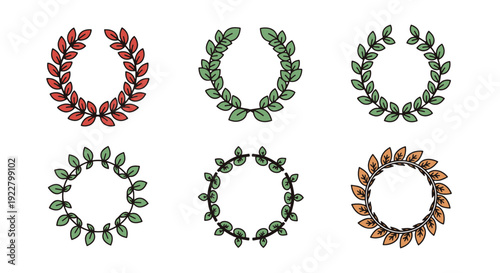 Leaf wreath Line art minimal digital color illustration