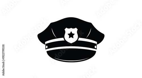 A black and white illustration of a police officer s peaked cap