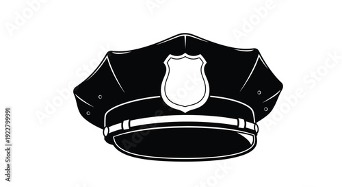 A black and white illustration of a classic police officer s cap