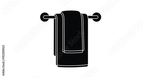 Simple black and white illustration of a folded towel hanging on a rack