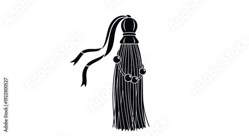 Black and white illustration of a decorative tassel with beads