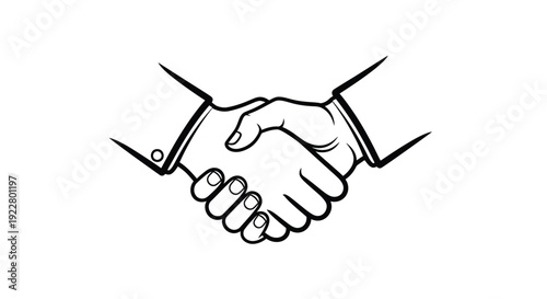 Simple black and white line drawing of two hands shaking
