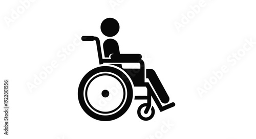Simple black and white illustration of a person in a wheelchair