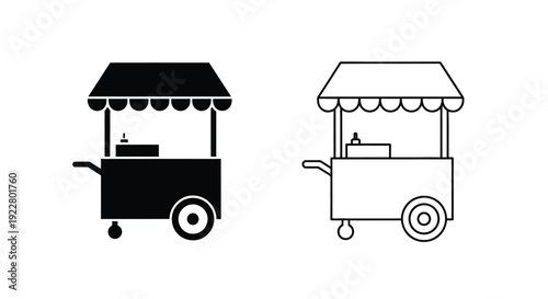 Two depictions of a food cart one solid one outlined