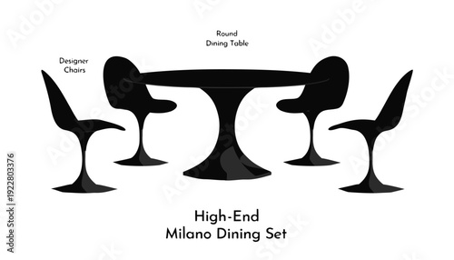 Modern Milano dining set with designer chairs and round table
