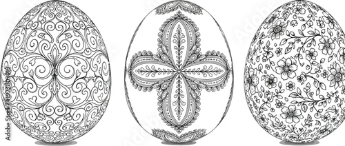 Beautifully decorated easter eggs with intricate designs and floral patterns