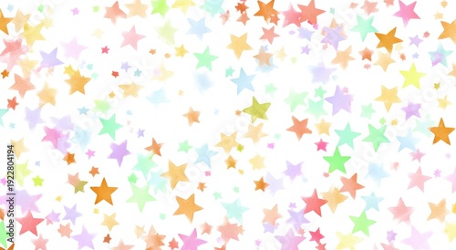 A bright, white backdrop speckled with a scattering of pastel-colored stars, blurred edges