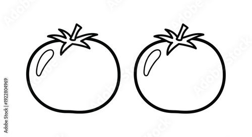 Simple line drawing of two ripe tomatoes with stems and leaves