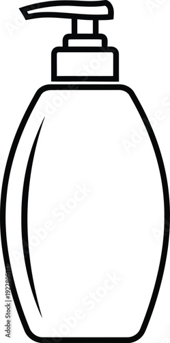 A simple line drawing of a hand soap dispenser bottle