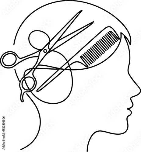 Hair styling tools in a woman's head