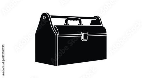 Simple black and white illustration of a vintage metal toolbox