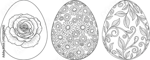 Beautiful easter eggs decorated with floral patterns and leaves designs