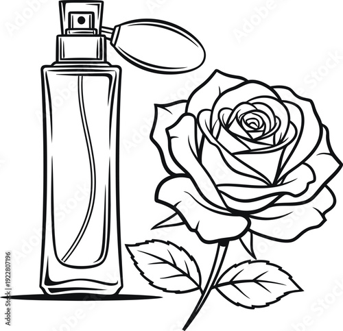 Perfume bottle and a rose flower