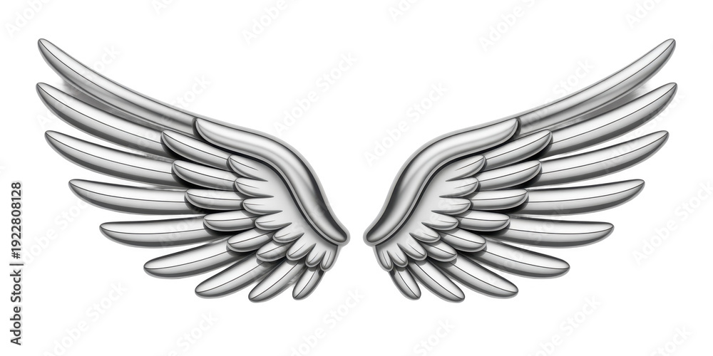 Obraz premium Silver wings with feathered details feathers metallic isolated on a transparent background